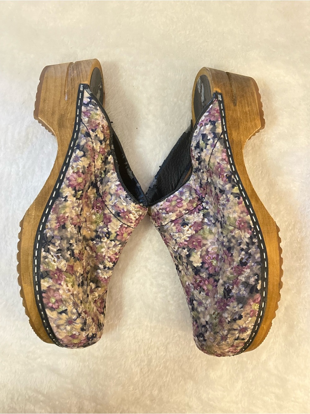 Sanita Floral Leather Professional Clogs Wood Sole Slip On Comfort EU 42 - Picture 2 of 15